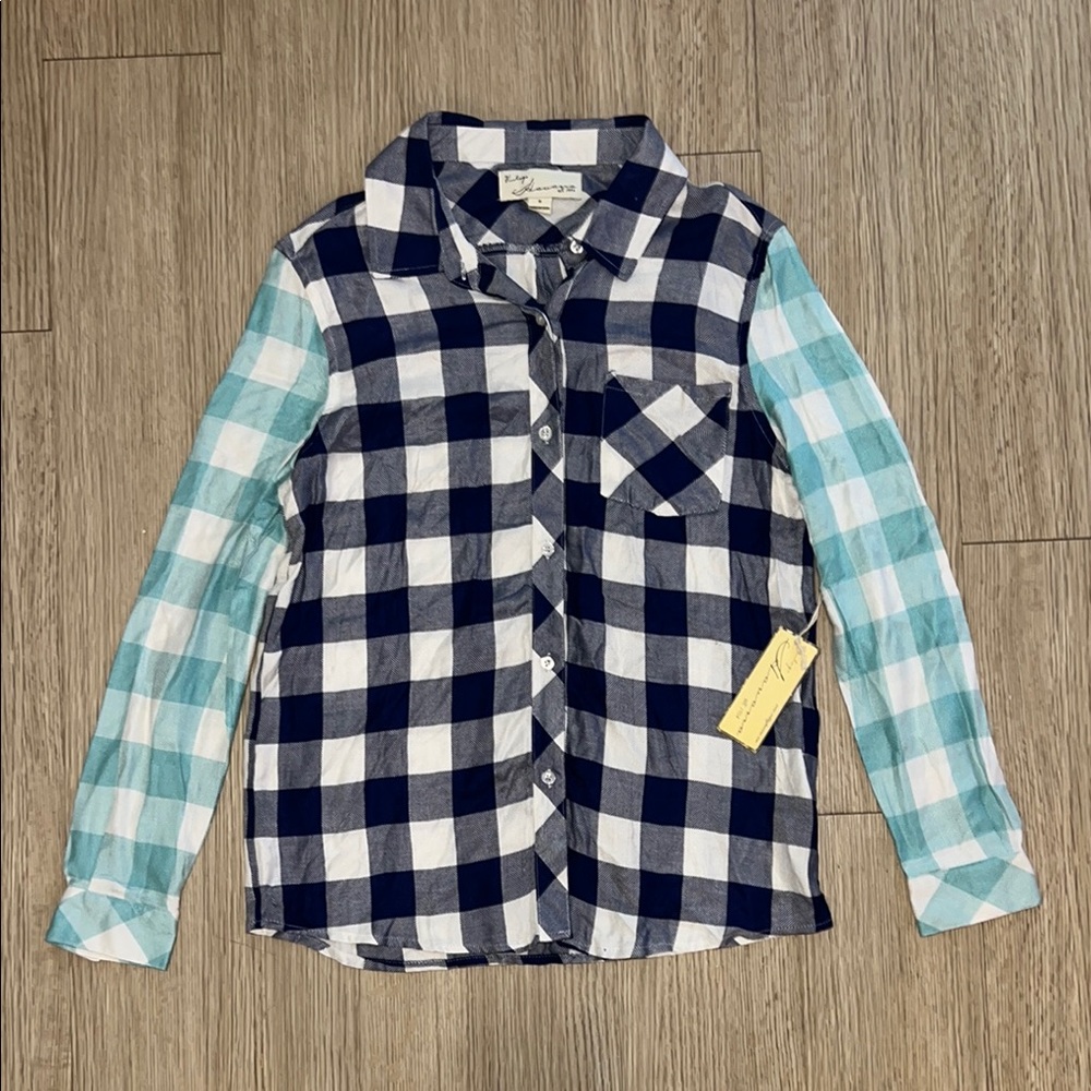 NWT Vintage Havana Size Small Blue and White Checkered Button Up Shirt - Picture 1 of 6